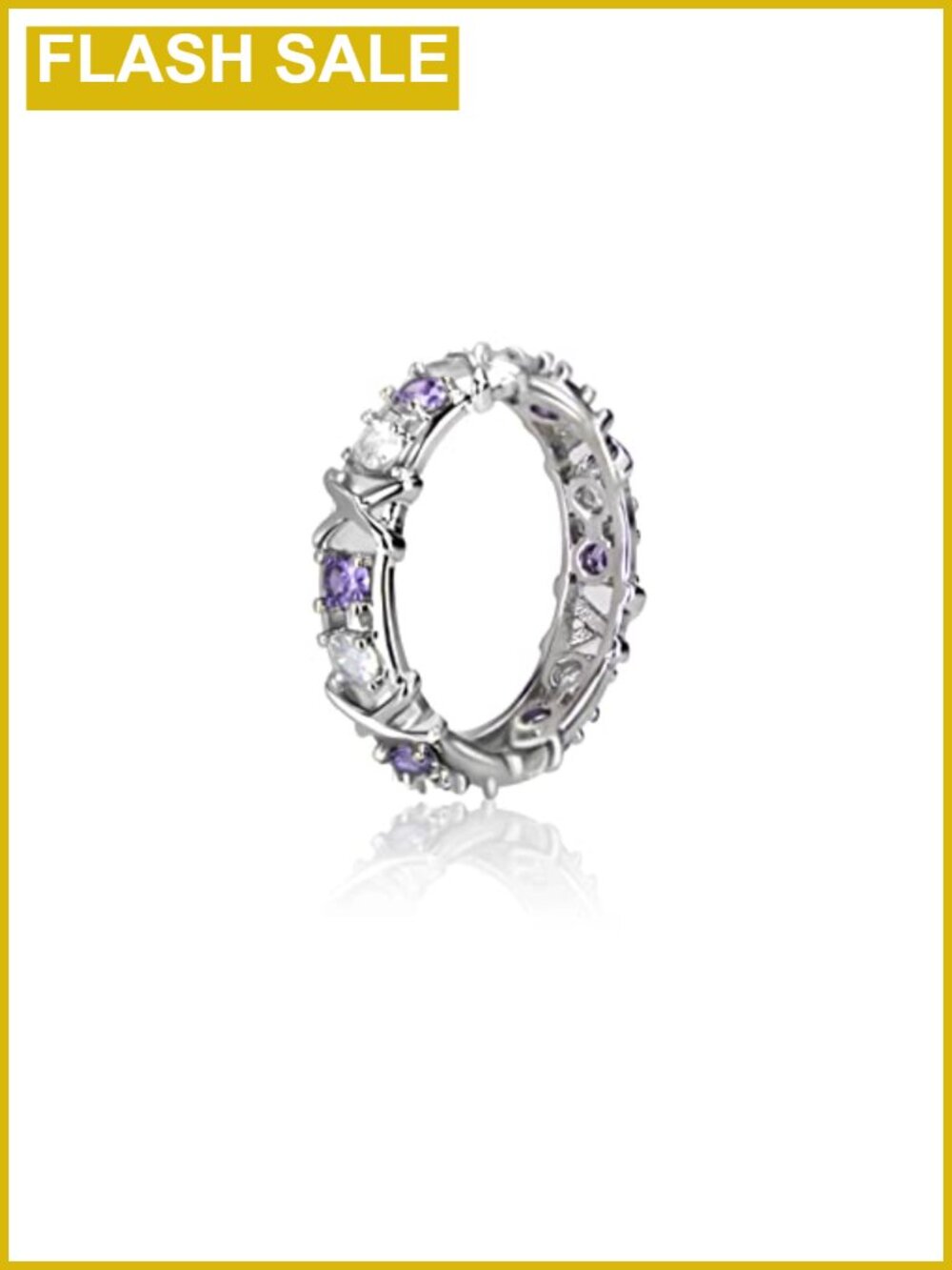 Sterling Silver Moissanite Cross Ring Size 8 Prong Set Eternity Band